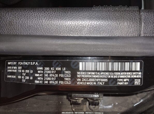 ZACCJBBB7HPF69065 2017 JEEP RENEGADE Черный Вид подкапотного пространства