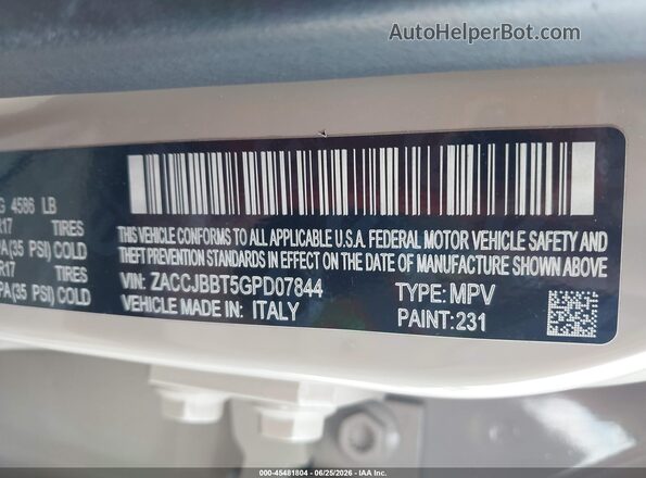 ZACCJBBT5GPD07844 2016 JEEP RENEGADE Tan ძრავის განყოფილების ხედი