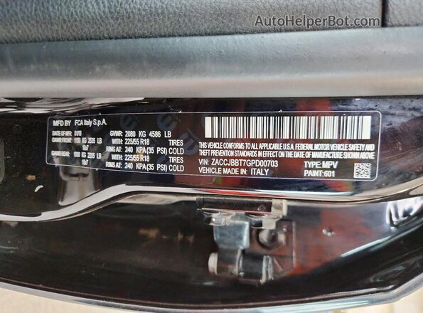 ZACCJBBT7GPD00703 2016 JEEP RENEGADE Black VIN sticker view