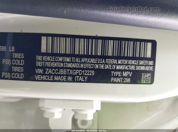 ZACCJBBTXGPD12229 2016 JEEP RENEGADE Белый Вид подкапотного пространства