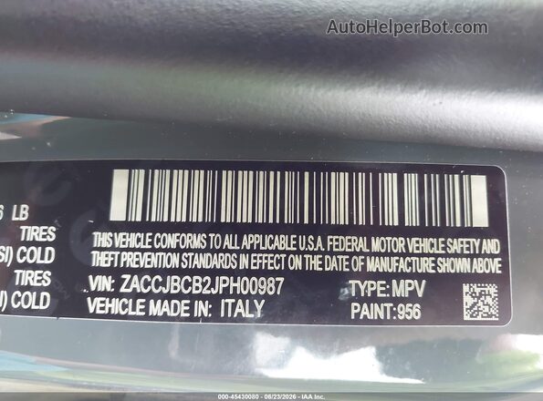 ZACCJBCB2JPH00987 2018 JEEP RENEGADE Blue Շարժիչի բաժամունքի տեսք