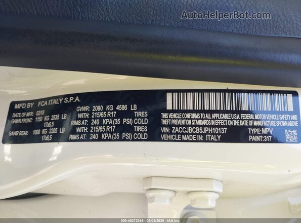 ZACCJBCB5JPH10137 2018 JEEP RENEGADE White Շարժիչի բաժամունքի տեսք