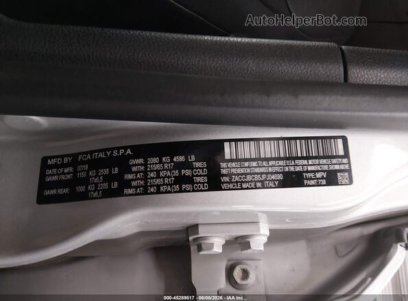 ZACCJBCB5JPJ04690 2018 JEEP RENEGADE Silver ძრავის განყოფილების ხედი