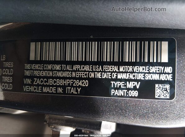 ZACCJBCB8HPF26420 2017 JEEP RENEGADE Gray ძრავის განყოფილების ხედი