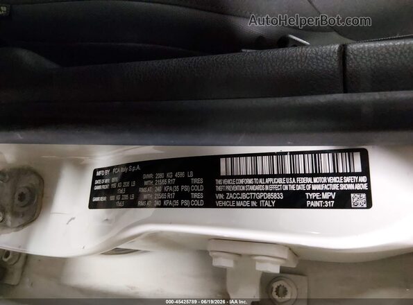 ZACCJBCT7GPD85833 2016 JEEP RENEGADE White Вид підкапотного простору