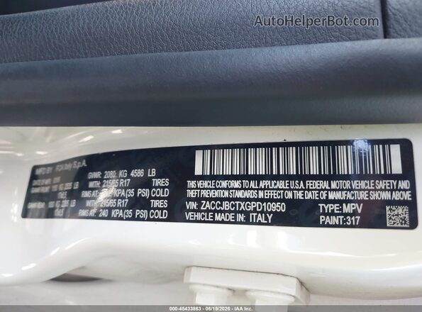 ZACCJBCTXGPD10950 2016 JEEP RENEGADE Белый Вид подкапотного пространства