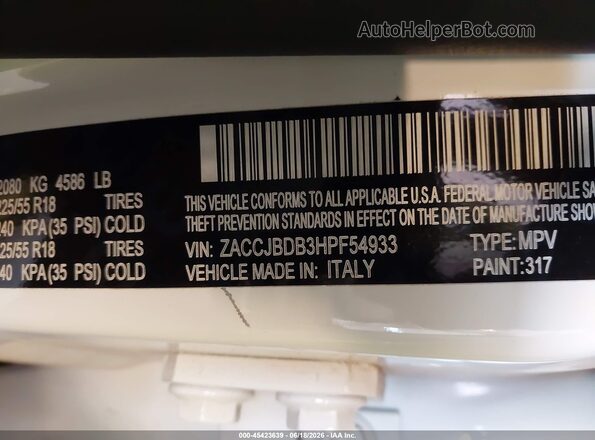 ZACCJBDB3HPF54933 2017 JEEP RENEGADE Белый Вид подкапотного пространства