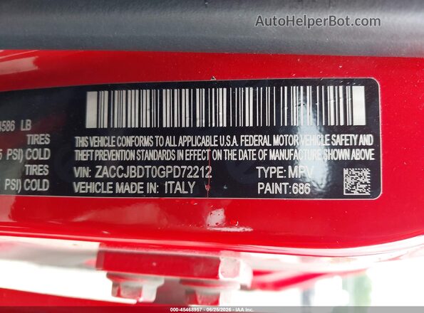 ZACCJBDT0GPD72212 2016 JEEP RENEGADE Red Вид підкапотного простору
