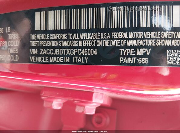 ZACCJBDTXGPC46004 2016 JEEP RENEGADE Red Engine compartment view