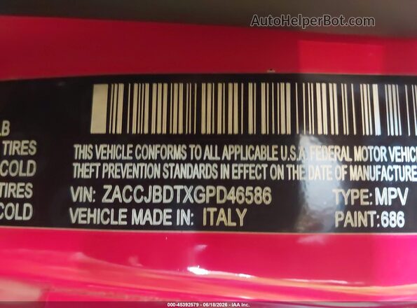 ZACCJBDTXGPD46586 2016 JEEP RENEGADE Red Вид підкапотного простору