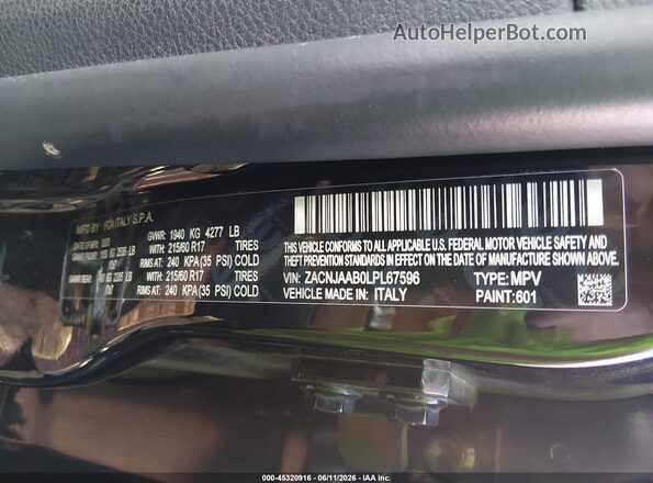 ZACNJAAB0LPL67596 2020 JEEP RENEGADE Black ძრავის განყოფილების ხედი