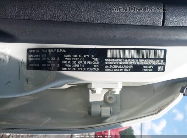 ZACNJAAB2LPK94571 2020 JEEP RENEGADE White ძრავის განყოფილების ხედი