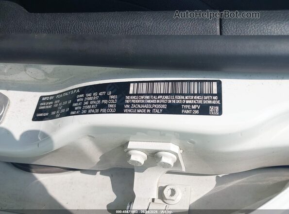 ZACNJAAB3LPK95082 2020 JEEP RENEGADE White Engine compartment view