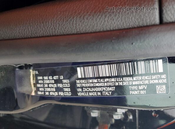 ZACNJAAB8KPK38407 2019 JEEP RENEGADE Black Vista de la etiqueta del VIN