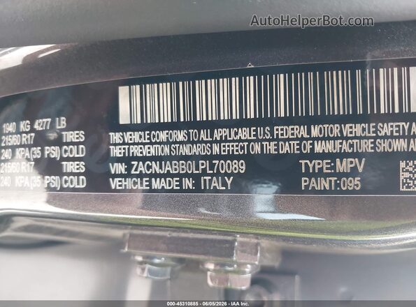 ZACNJABB0LPL70089 2020 JEEP RENEGADE Gray Вид підкапотного простору