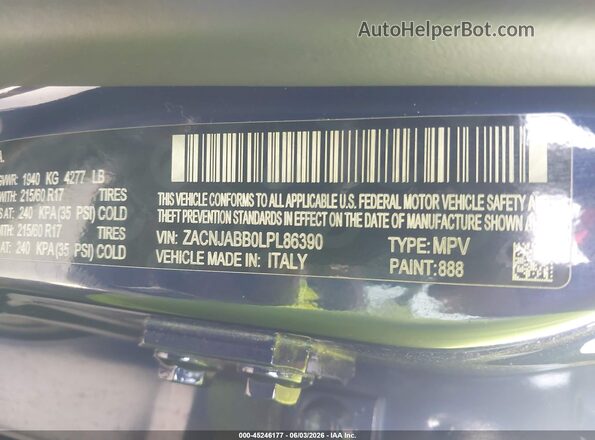 ZACNJABB0LPL86390 2020 JEEP RENEGADE Blue Engine compartment view