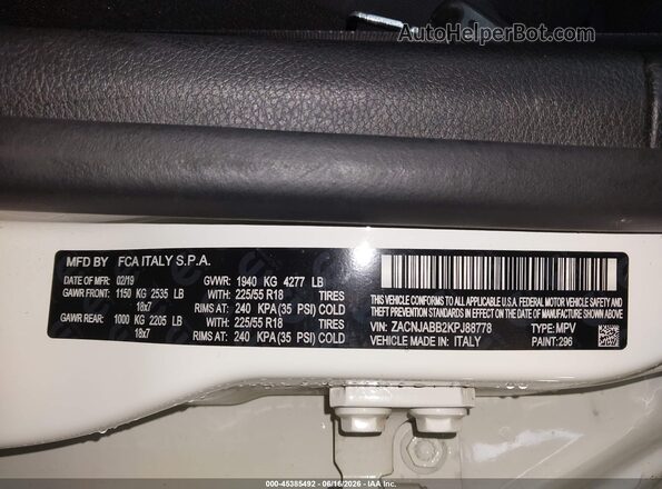 ZACNJABB2KPJ88778 2019 JEEP RENEGADE White Շարժիչի բաժամունքի տեսք