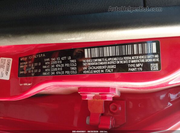 ZACNJABB3KPJ86862 2019 JEEP RENEGADE Red Widok komory silnika