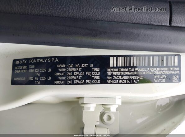 ZACNJABB4KPK82452 2019 JEEP RENEGADE White Շարժիչի բաժամունքի տեսք