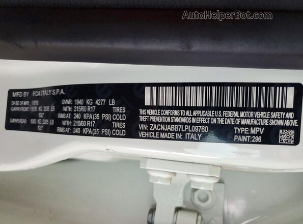 ZACNJABB7LPL09760 2020 JEEP RENEGADE White 