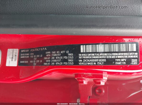 ZACNJABB8KPJ82855 2019 JEEP RENEGADE Red Շարժիչի բաժամունքի տեսք