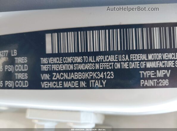 ZACNJABB9KPK34123 2019 JEEP RENEGADE White Вид підкапотного простору