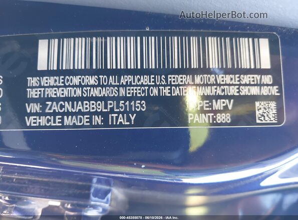 ZACNJABB9LPL51153 2020 JEEP RENEGADE Blue Շարժիչի բաժամունքի տեսք