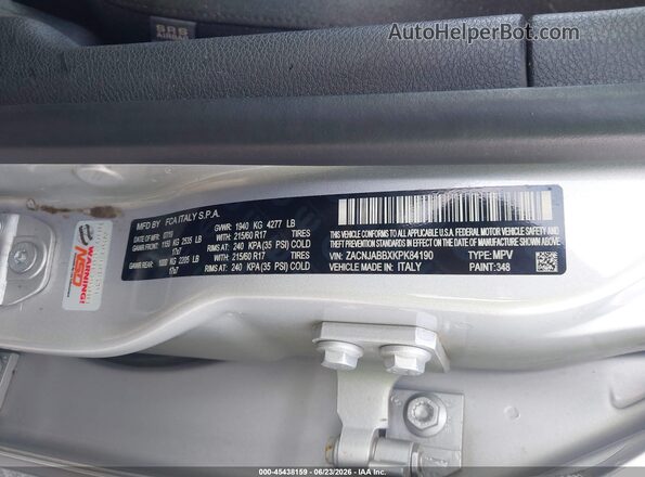 ZACNJABBXKPK84190 2019 JEEP RENEGADE Серебряный Вид подкапотного пространства