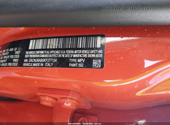 ZACNJBAB0KPJ77124 2019 JEEP RENEGADE Orange Engine compartment view