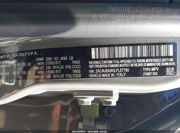 ZACNJBAB0LPL87790 2020 JEEP RENEGADE Gray Շարժիչի բաժամունքի տեսք