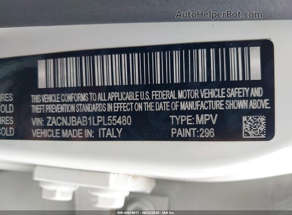 ZACNJBAB1LPL55480 2020 JEEP RENEGADE White Շարժիչի բաժամունքի տեսք