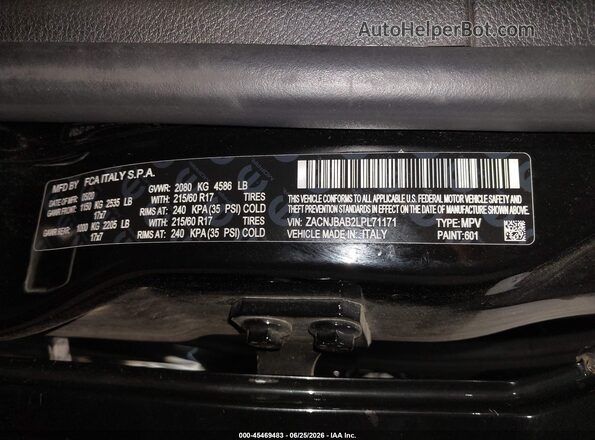ZACNJBAB2LPL71171 2020 JEEP RENEGADE Black Vista del compartimento del motor