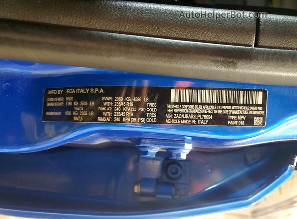 ZACNJBAB2LPL76094 2020 JEEP RENEGADE Blue Widok naklejki z numerem VIN