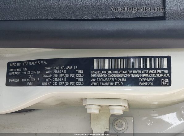 ZACNJBAB7LPL24184 2020 JEEP RENEGADE White Вид підкапотного простору