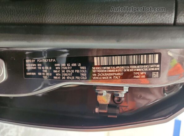 ZACNJBAB9KPK48627 2019 JEEP RENEGADE Серый Панорамный вид салона 360°