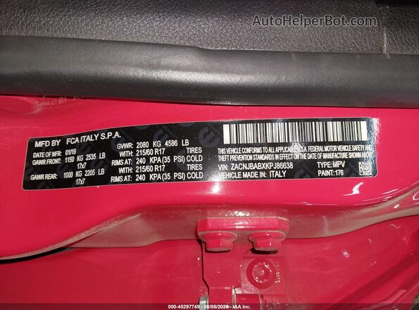 ZACNJBABXKPJ86638 2019 JEEP RENEGADE Red ძრავის განყოფილების ხედი