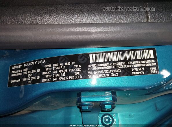 ZACNJBABXLPL98893 2020 JEEP RENEGADE Blue Շարժիչի բաժամունքի տեսք