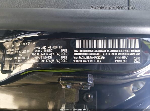 ZACNJBBB0KPK17359 2019 JEEP RENEGADE Черный Вид подкапотного пространства