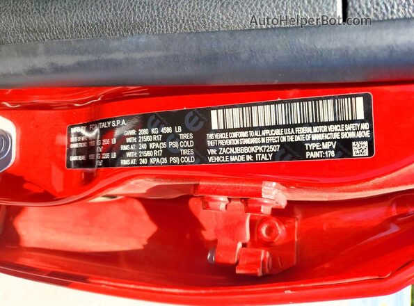 ZACNJBBB0KPK72507 2019 JEEP RENEGADE Red VIN sticker view