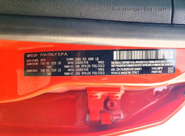 ZACNJBBB3KPJ99861 2019 JEEP RENEGADE Orange 