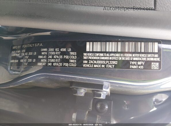 ZACNJBBB5LPL32962 2020 JEEP RENEGADE Blue Widok komory silnika