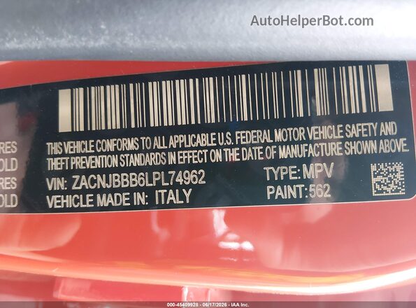 ZACNJBBB6LPL74962 2020 JEEP RENEGADE Orange Widok komory silnika