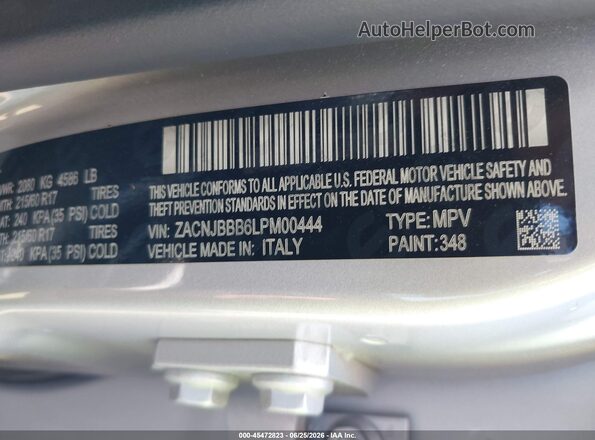 ZACNJBBB6LPM00444 2020 JEEP RENEGADE Silver Շարժիչի բաժամունքի տեսք