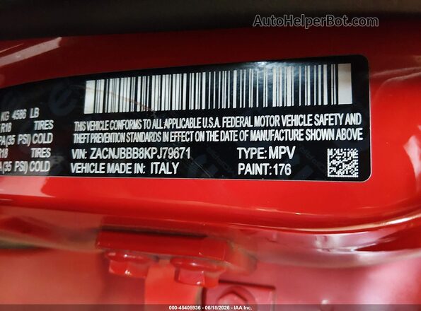 ZACNJBBB8KPJ79671 2019 JEEP RENEGADE Red Engine compartment view