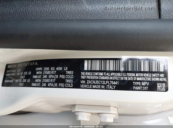 ZACNJBC12LPL76441 2020 JEEP RENEGADE White Շարժիչի բաժամունքի տեսք