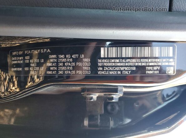 ZACNJCAB7MPM33168 2021 JEEP RENEGADE Black Vista interior de 360 grados