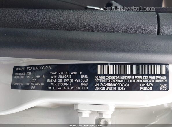ZACNJDB10PPP60303 2023 JEEP RENEGADE White Շարժիչի բաժամունքի տեսք