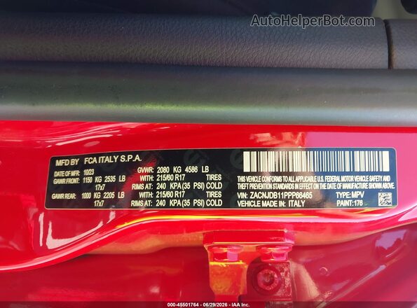 ZACNJDB11PPP66465 2023 JEEP RENEGADE Red ძრავის განყოფილების ხედი