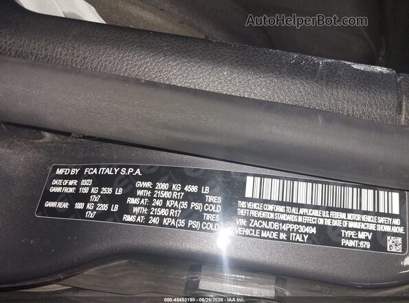 ZACNJDB14PPP30494 2023 JEEP RENEGADE Gray Շարժիչի բաժամունքի տեսք
