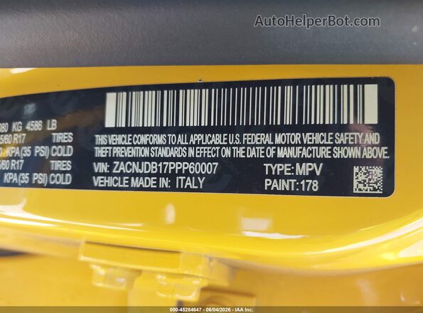 ZACNJDB17PPP60007 2023 JEEP RENEGADE Yellow ძრავის განყოფილების ხედი